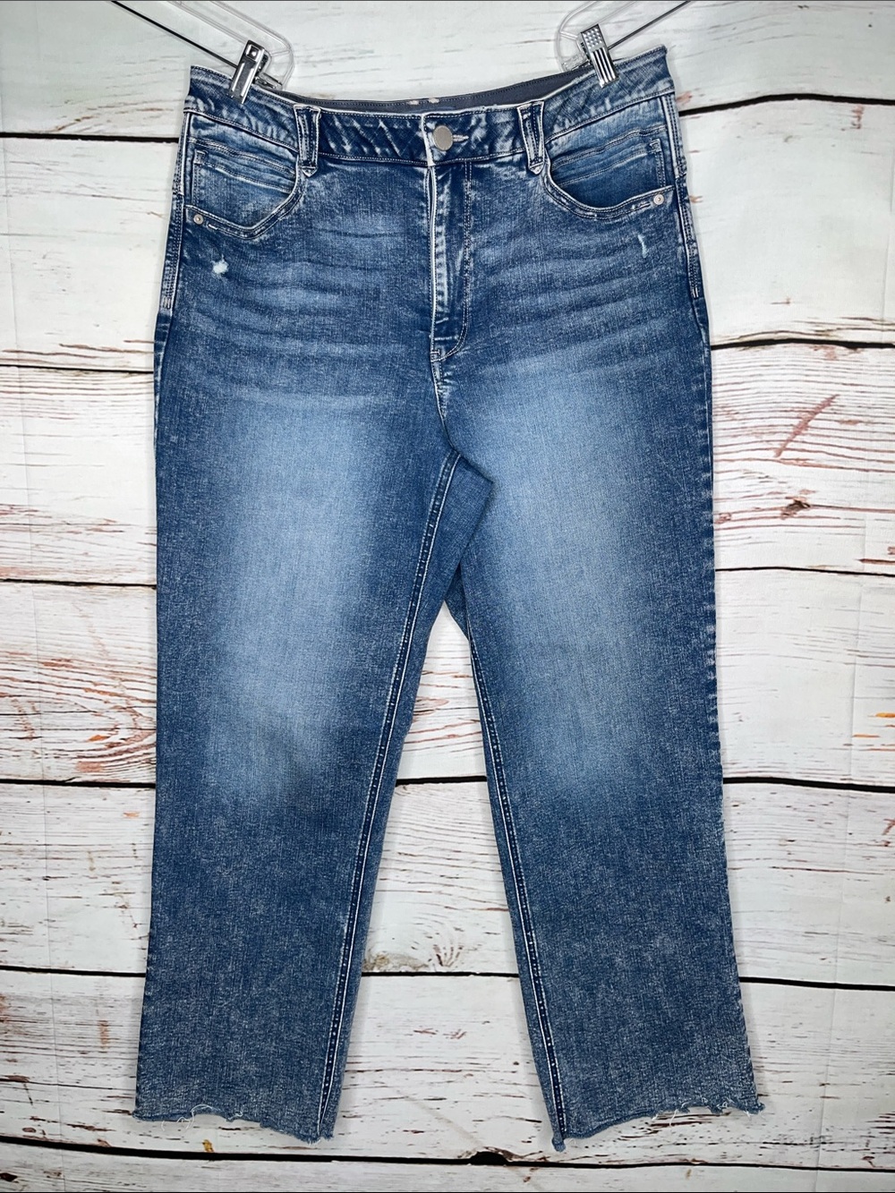 Democracy Size 16 Blue Denim “Ab” Solution High Rise Raw Hem Boyfriend Jeans